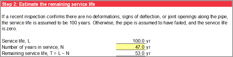 Step 2 of Clay Pipe worksheet: Remaining service life.